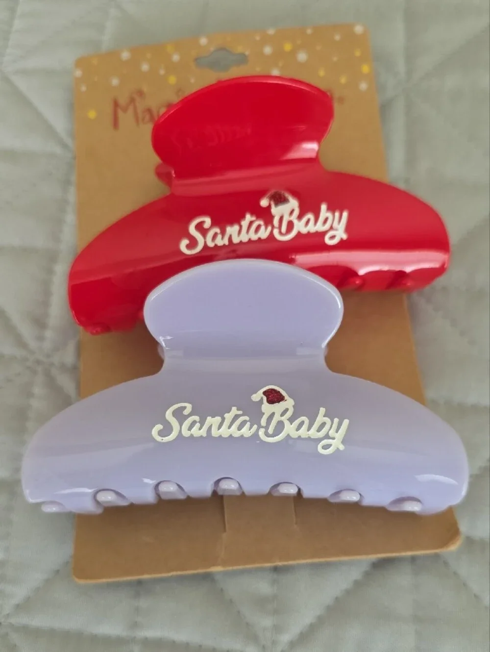 Santa Baby Kids Hair Claw Clips - Red & Lavender